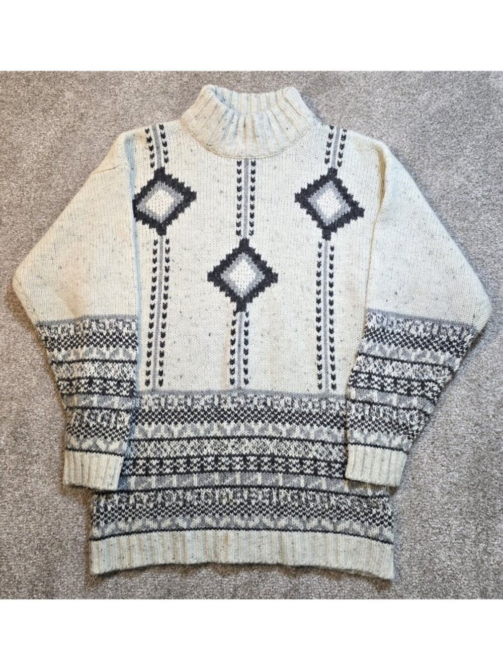 Winter Cabin Sweater Vtg Pullover Mock Neck Ivory Fair Isle SMI Sport Women's M